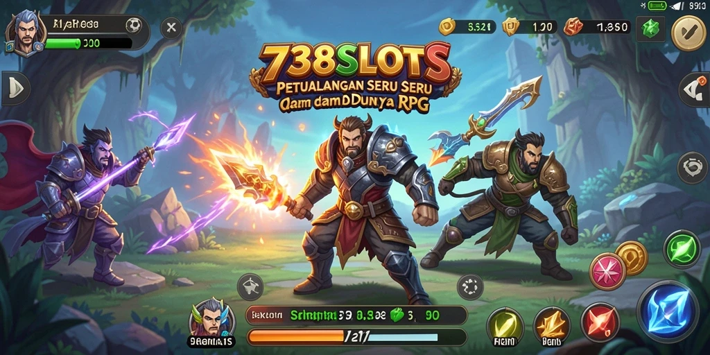 Tampilan gameplay seru 738SLOTS dengan banyak karakter dan misi.