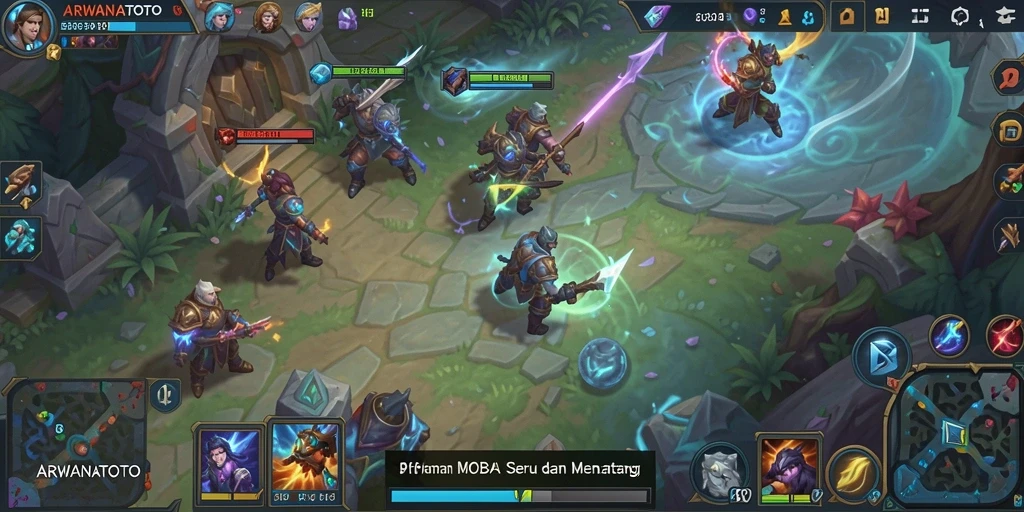 Screenshot gameplay ARWANATOTO yang menampilkan pertarungan tim yang epik.