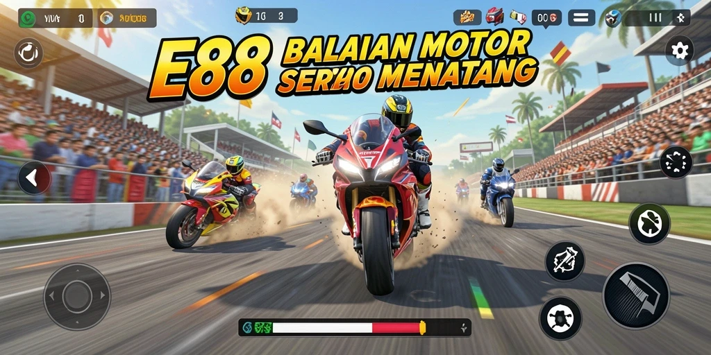 Tampilan gameplay seru dalam balapan motor E88.