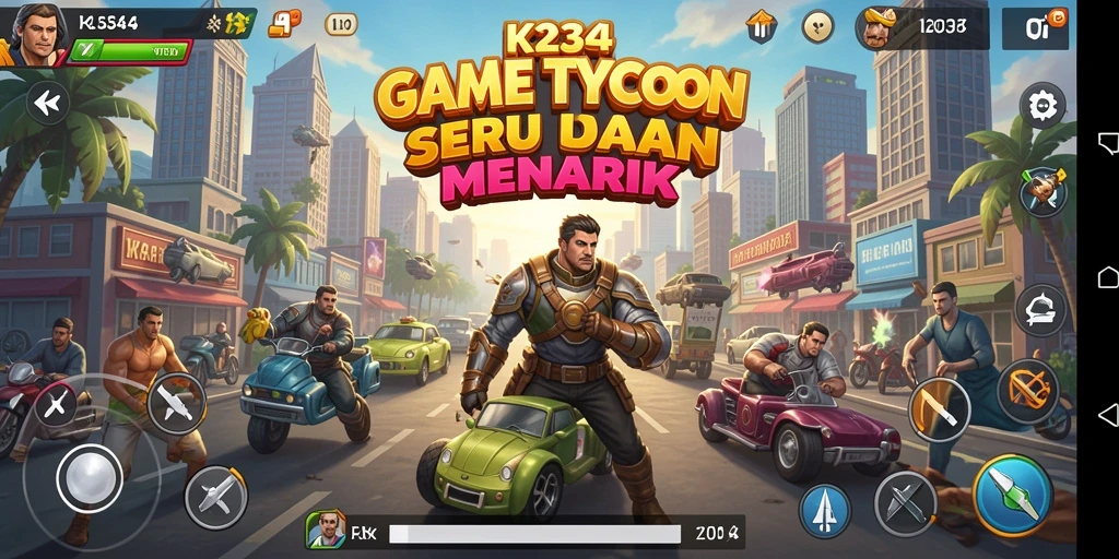 Tampilan gameplay K234 dengan elemen manajemen Tycoon yang seru.