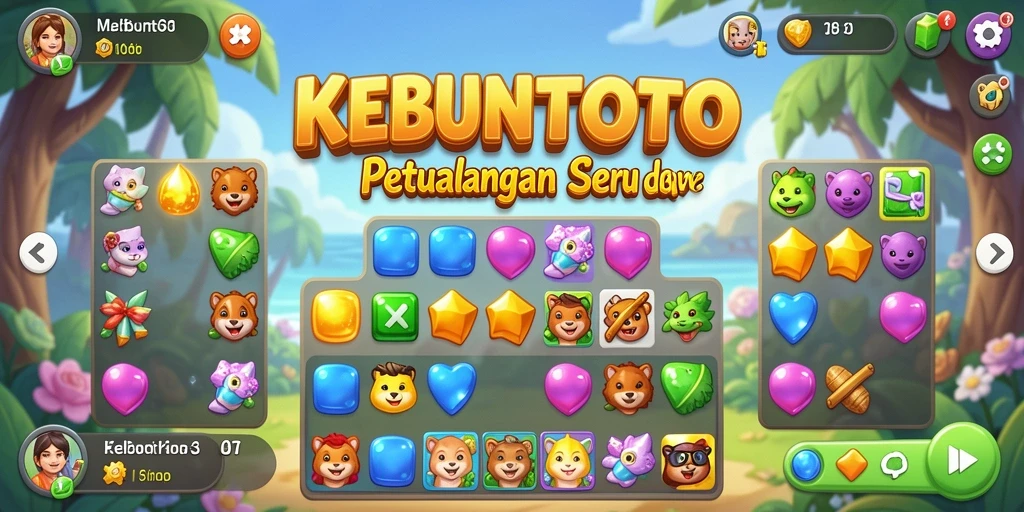 Tampilan gameplay KEBUNTOTO yang seru dalam aksi Match-3.