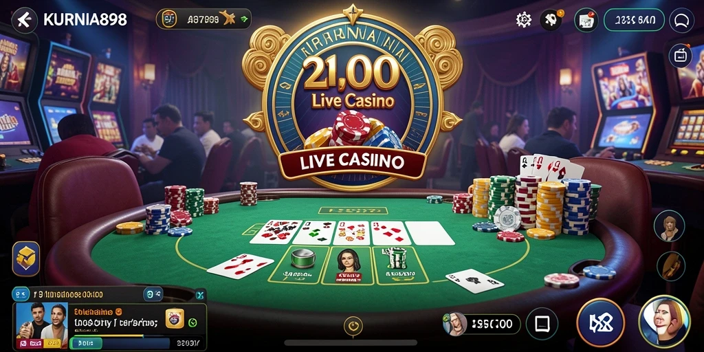 Tampilan gameplay Live Casino KURNIA898 dengan dealer langsung dan permainan menarik.