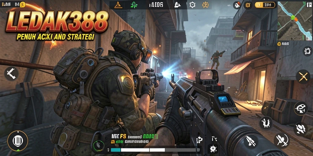 Screenshot menunjukkan aksi seru dalam gameplay FPS LEDAK388.