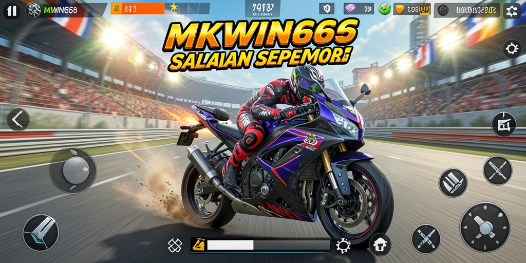 Screenshot gameplay balapan sepeda motor yang mendebarkan di MKWIN666.