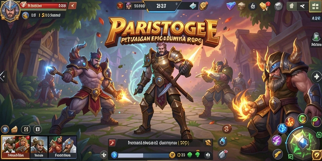 Screenshot utama PARISTOGEL menampilkan aksi pertempuran RPG yang mendebarkan.