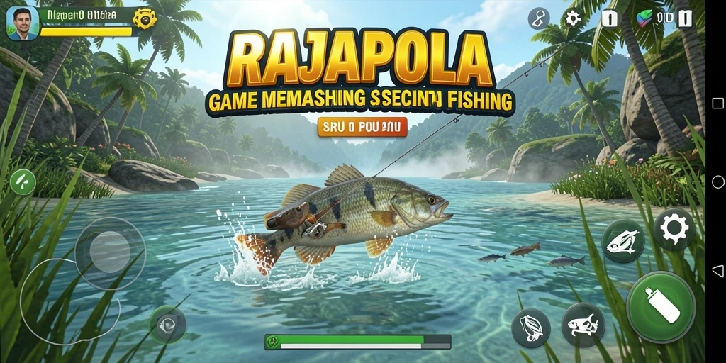 Tampilan gameplay RAJAPOLA yang menarik saat memancing.
