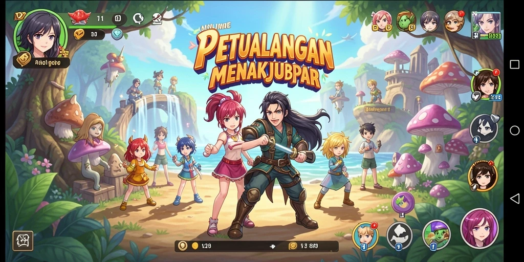 Tampilan penuh aksi dari gameplay V21 yang penuh warna dan karakter menarik.